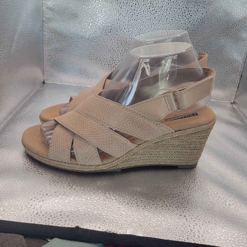 Clarks Lafley Krissy Sand Leather Espadrille Wedge Sandals Womens 7.5 M